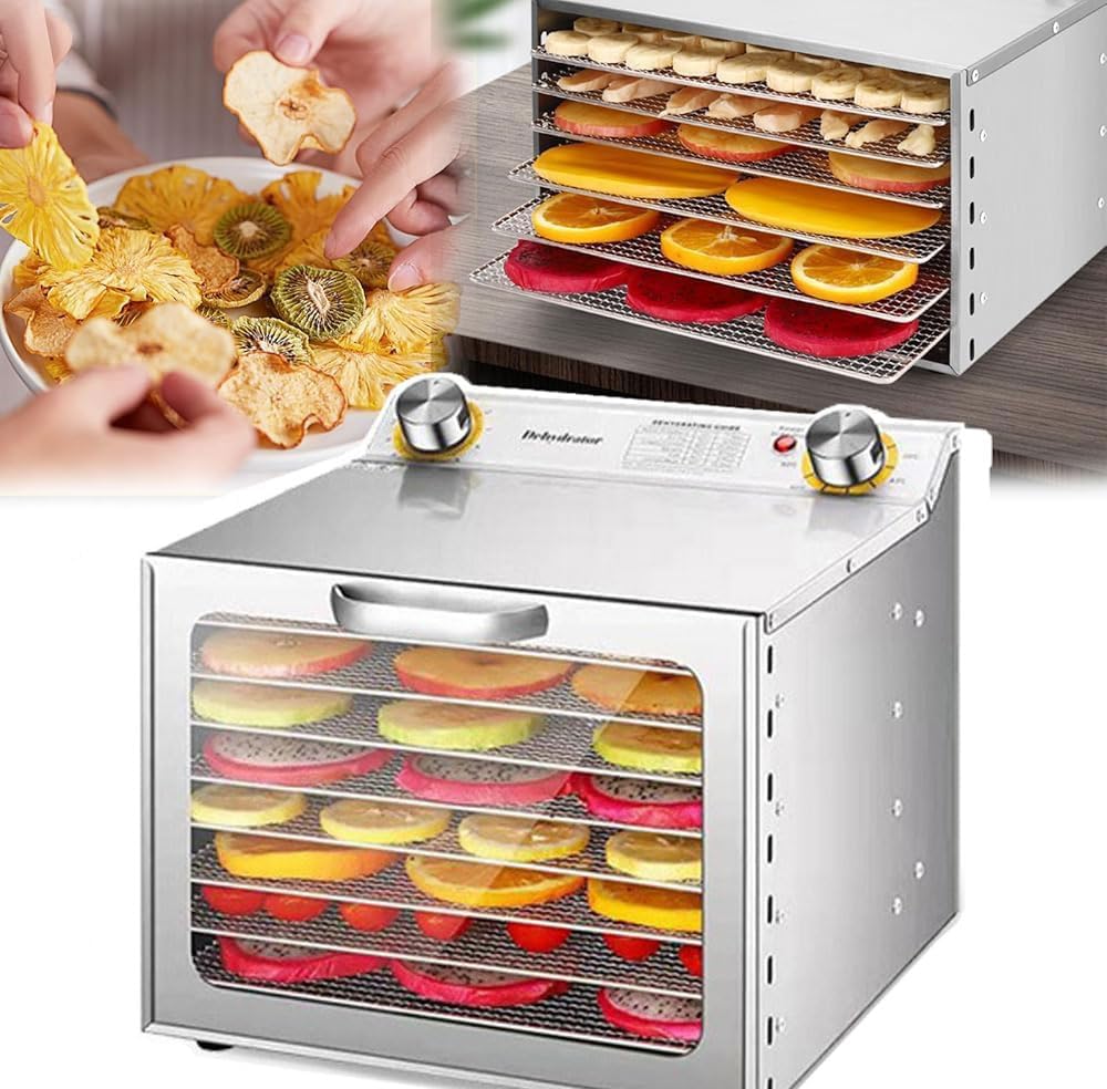 400W Commercial Food Dryer Machine with 6-18 Layers, Timer Control, Temperature Range 35-90℃, 6-Inch Fan for Fruits, Vegetables, Meat (8 Layers)