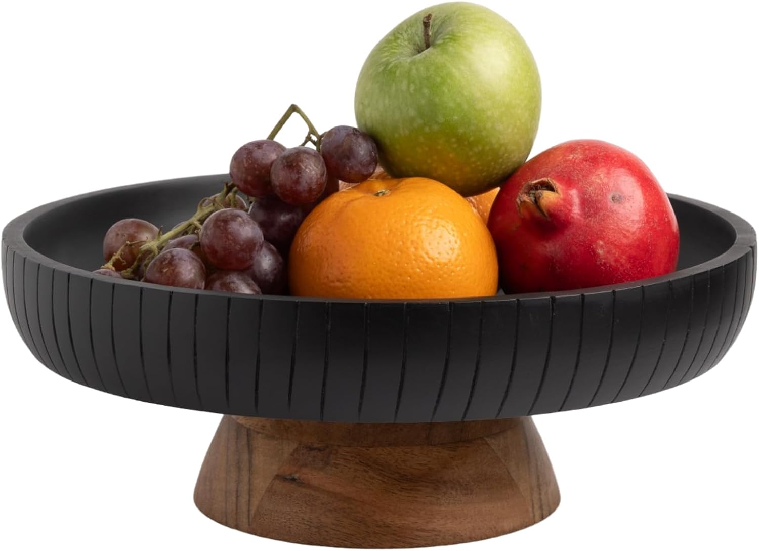 LAVAUK Mango Wood fruit bowl, Decorative black bowl with natural finish pedestal | 12" dia | Dual tone look | Use as Centerpiece for kitchen counter or dining table (Black)