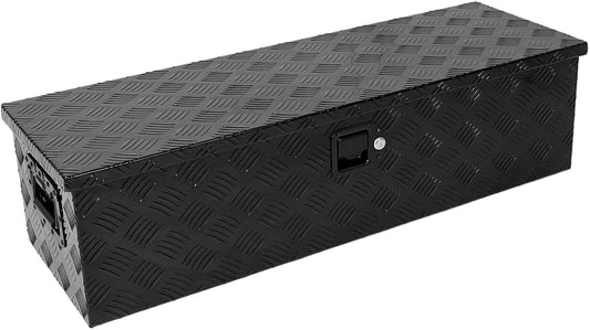 confote Heavy Duty Aluminum Stripes Plated Tool Box Pick Up Truck Bed RV Trailer Toolbox Waterproof Square Storage Organizer with Side Handle, Lock and Keys - All Black (39" x 13" x 10")