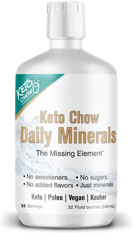 Keto Chow - Daily Minerals Drops - Promotes Electrolyte Balance - Copper, Magnesium, Chromium, Zinc, Boron, Selenium - Zero Sugar - Kosher - Gluten Free - Vegan - Non GMO - 32 oz