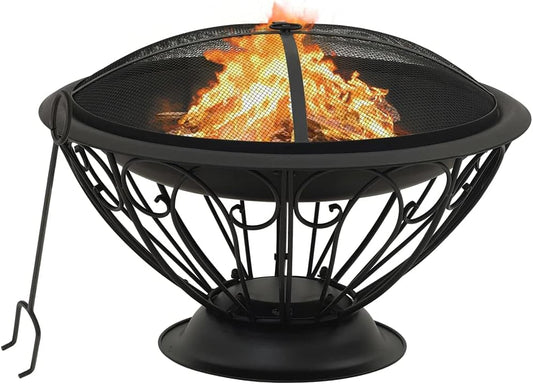 vidaXL Fire Pit with Poker Outdoor Garden Patio Balcony Backyard Fire Bowl Fireplace Furnace Heater Warmth Burning Camping 29.5" XXL Steel