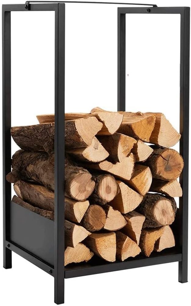 Log Store Firewood Rack Heavy Duty Steel Firewood Holder for Outdoor Black Metal Coated Log Store for Indoor Fireplace Tools,