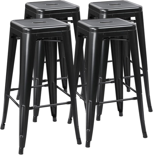 Yaheetech 30 Inch Metal Bar Stools Set of 4, Bar Height Backless Bartools, Industrial Stackable Bar Chairs with Footrest for Kitchen\/Dining Room\/Bistro\/Patio, Black