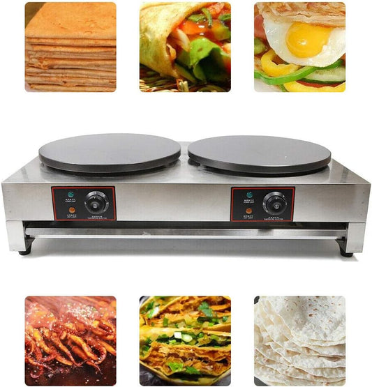 16-Inch Commercial Electric Crepe Maker, 110V 2.8KW Non-Stick Electric Crepe Pan Single Hotplate with Wood Spreader (Style 2)