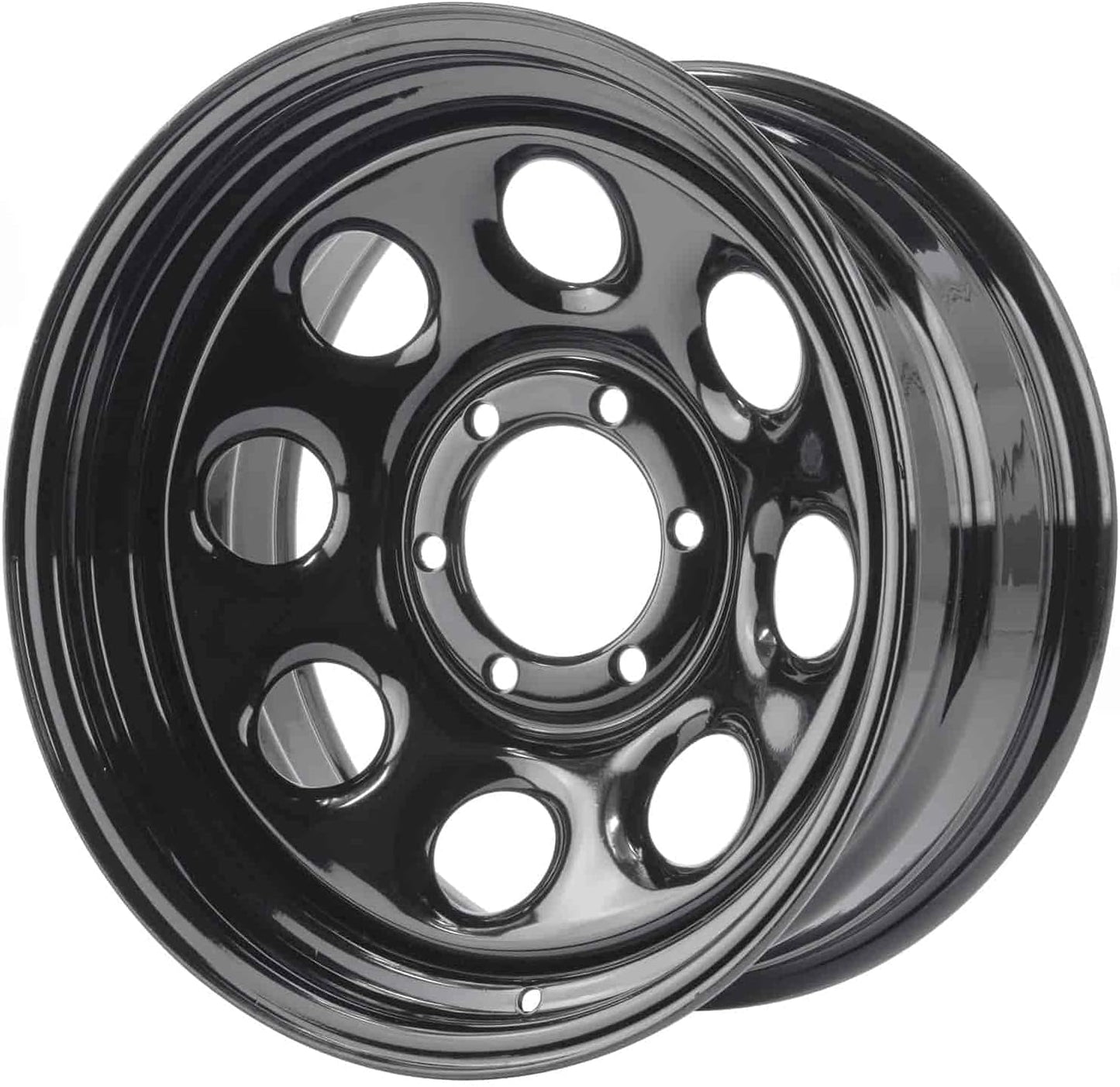 JEGS Baja-8 Steel Wheel | 17” x 8” | 6 x 5.5” Wheel Bolt Pattern Spacing | -12 mm Offset | 4” Backspacing | Black Powder Coat | Optional Center Cap Available Separately