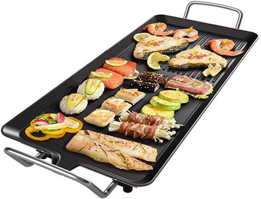 Smoke Free Electric Grill Griddle 1500W Indoor Smokeless Nonstick Pancake 40X24cm with Cool-Touch Handle, 5-Level Control