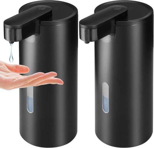 2 Pack Automatic Liquid Soap Dispenser, Touchless 12oz\/340ml Stainless Steel Soap Dispenser, Motion Sensor Pump for Bathroom Kitchen Dish Soap, Hands-Free and Waterproof(Black)