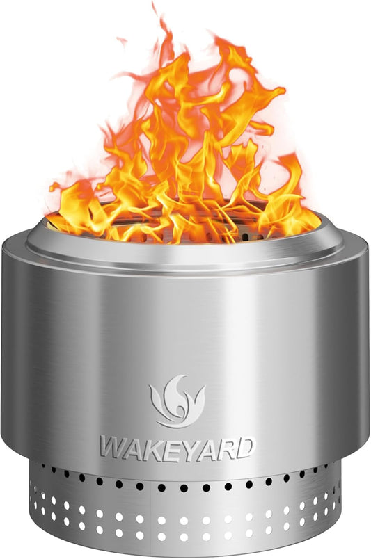 Wakeyard 19.5 inch Smokeless FirePit with Waterproof Bag & Poker, Stainless Steel Outdoor Smokeless Fire Pit, Wood Burning Fire Pit for Patio, Camping, Backyard