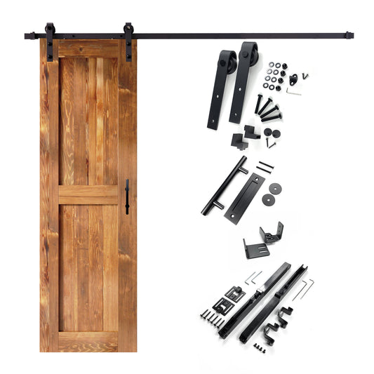 HOMACER 26-in x 84-in Early American Mid-Bar Pine Wood Solid core Single Barn Door (Hardware Included)