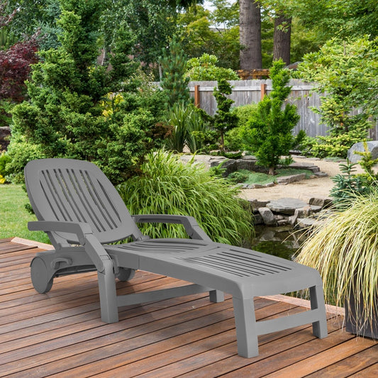 Clihome Patio Lounge Chair Gray PP Plastic Frame Stationary Chaise Lounge Chair with Solid Seat