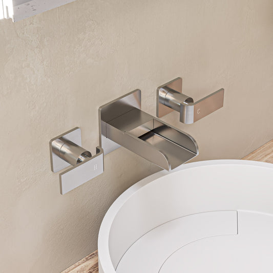 ALFI Brushed Nickel Wall-mount 2-handle Waterfall Commercial/Residential Handle Bathroom Sink Faucet