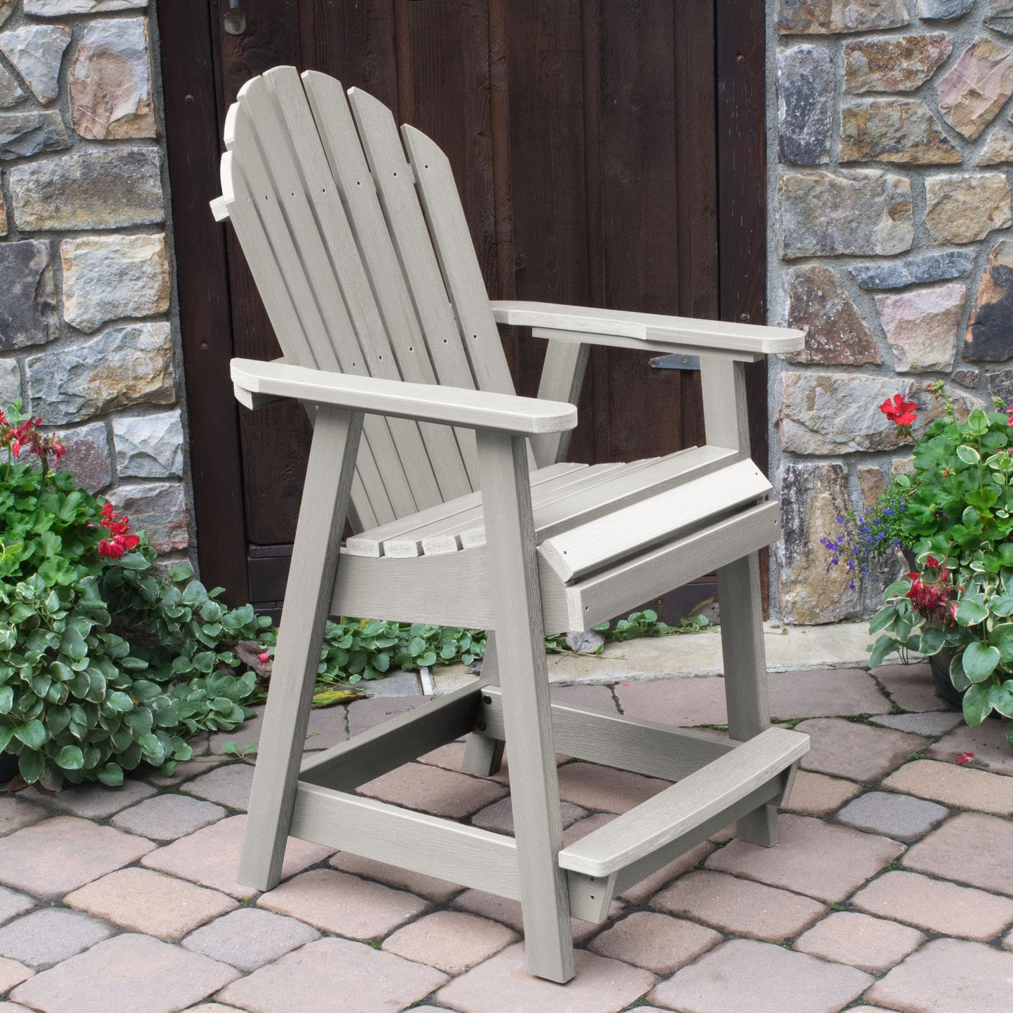 highwood Hamilton Harbor Gray Poly-lumber Frame Stationary Counter-height Chair with Slat Seat