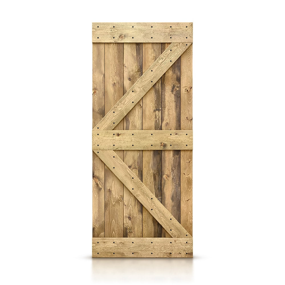 CALHOME 36-in x 84-in Weathered oak K-frame Pine Wood Solid core Single Barn Door (Hardware Not Included)