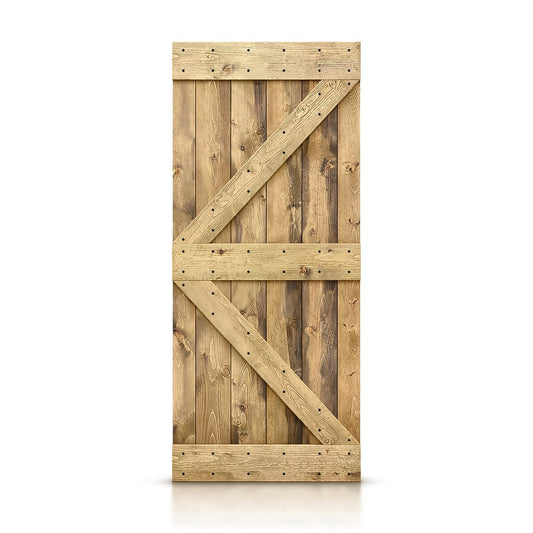 CALHOME 36-in x 84-in Weathered oak K-frame Pine Wood Solid core Single Barn Door (Hardware Not Included)