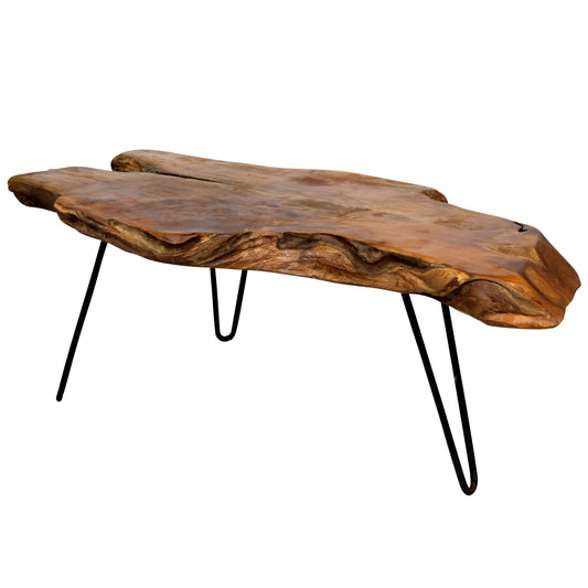 StyleCraft Home Collection Midcentury Live Edge Wood Brown/Tan Teak 28-in W x 17-in H Coffee Table