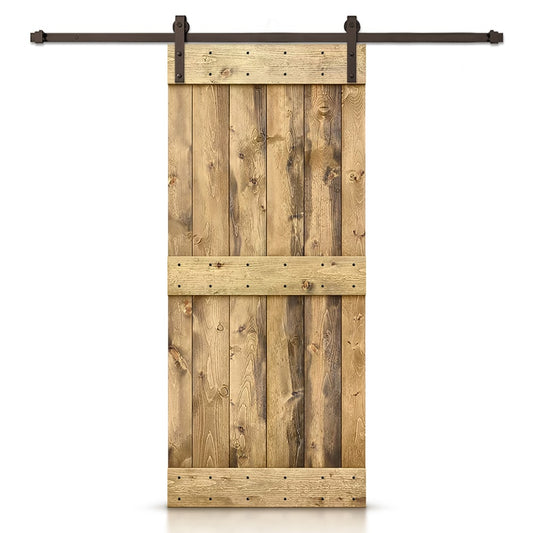 CALHOME 38-in x 84-in Weather oak Pine Wood Solid core Single Barn Door (Hardware Included)