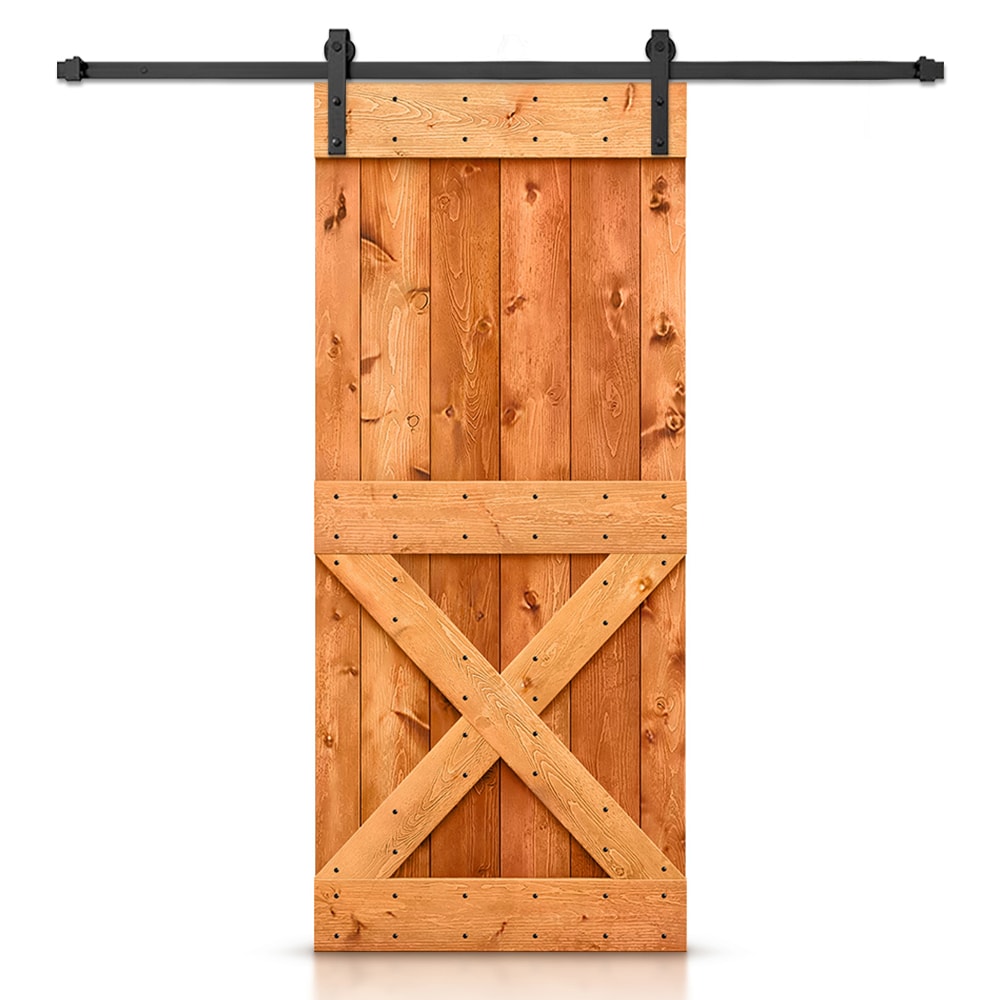 CALHOME 36-in x 84-in Walnut X-frame Pine Wood Solid core Single Barn Door (Hardware Included)