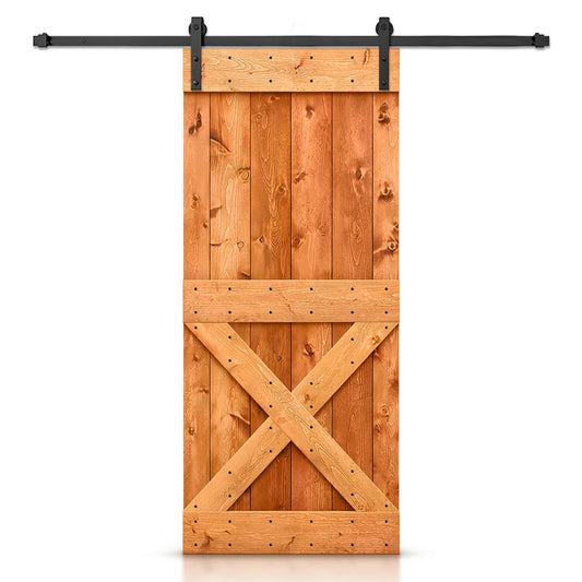 CALHOME 36-in x 84-in Walnut X-frame Pine Wood Solid core Single Barn Door (Hardware Included)