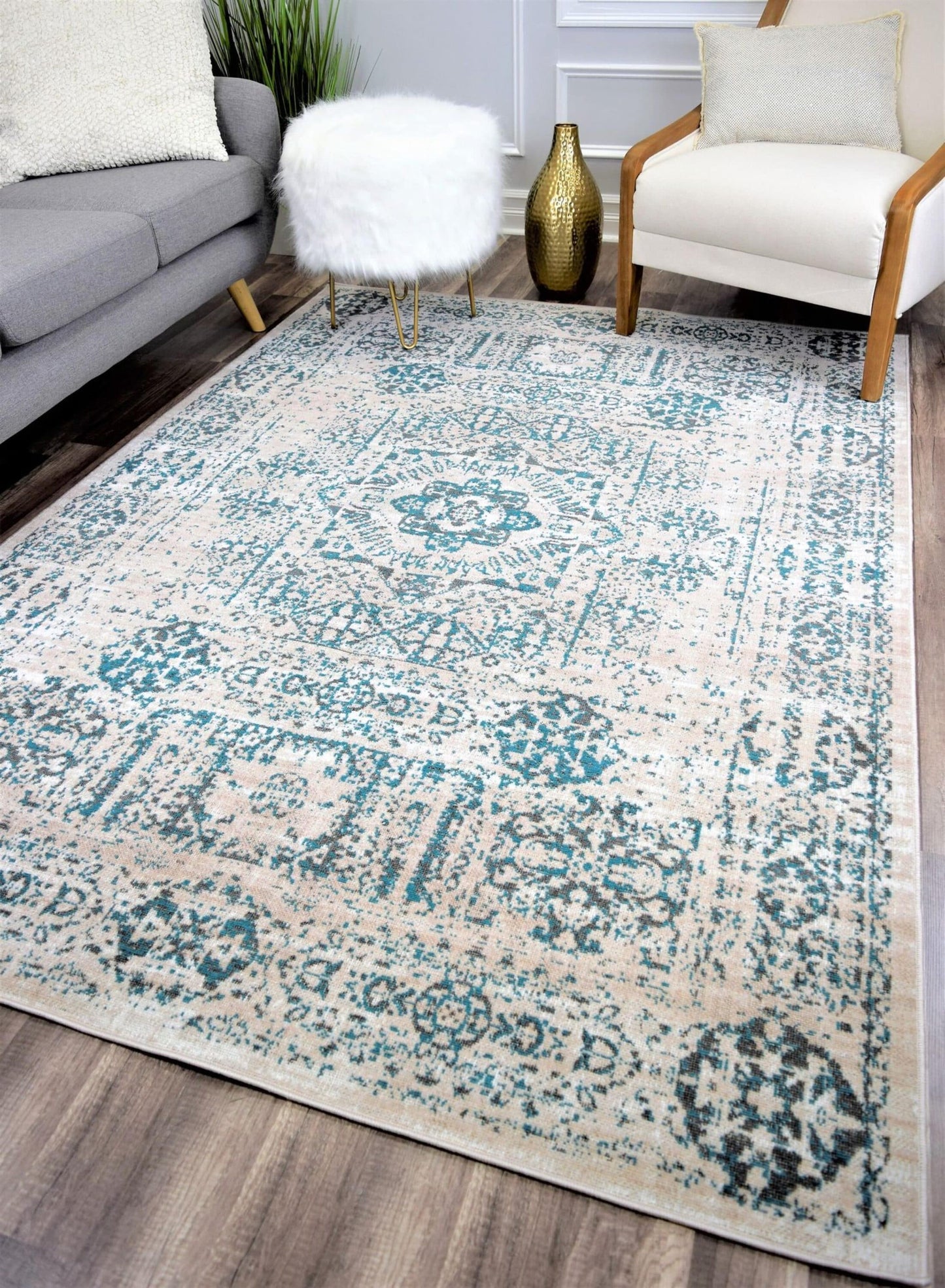 Rugs America Harlow 8 X 10 (ft) Stoneware White Indoor Medallion Vintage Area Rug