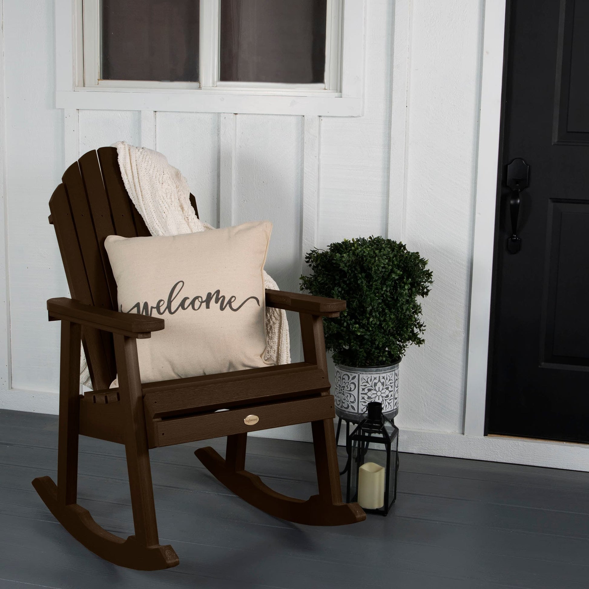 highwood Hamilton Weathered Acorn Poly-lumber Frame Stationary Rocking Chair with Slat Seat