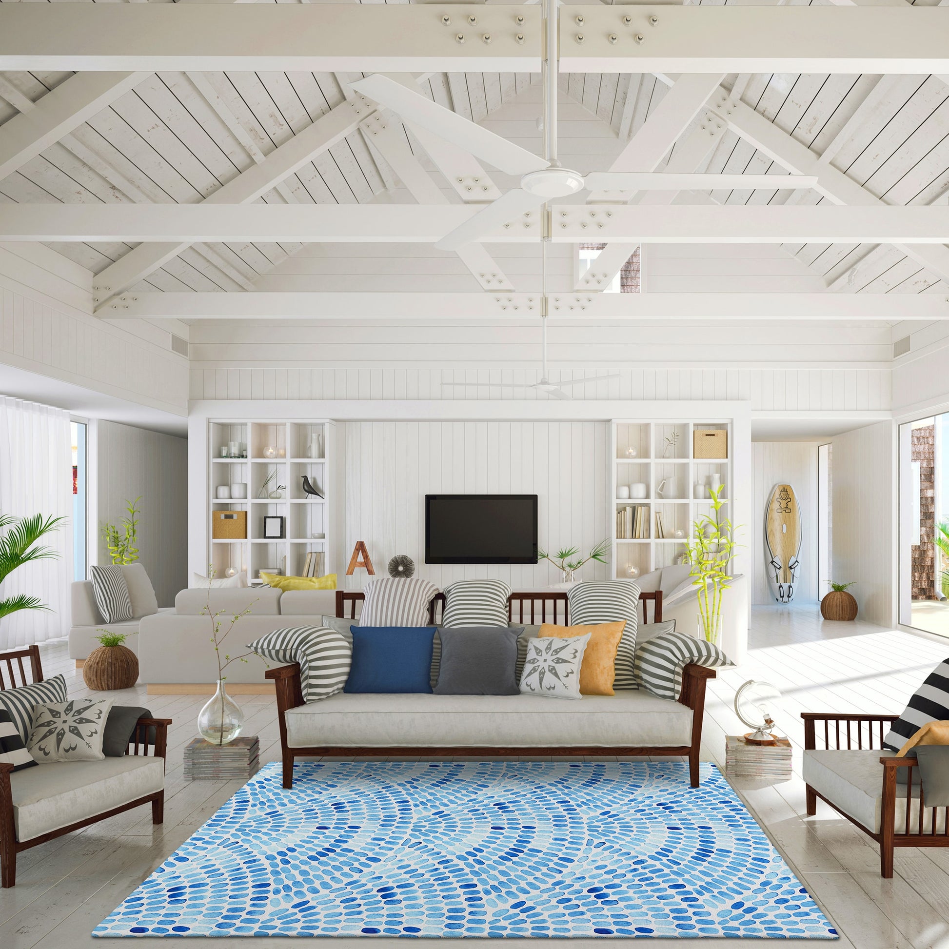 Addison Rugs Surfside 9 x 12 (ft) Loomed Blue Rectangular Indoor/Outdoor Tropical Area rug