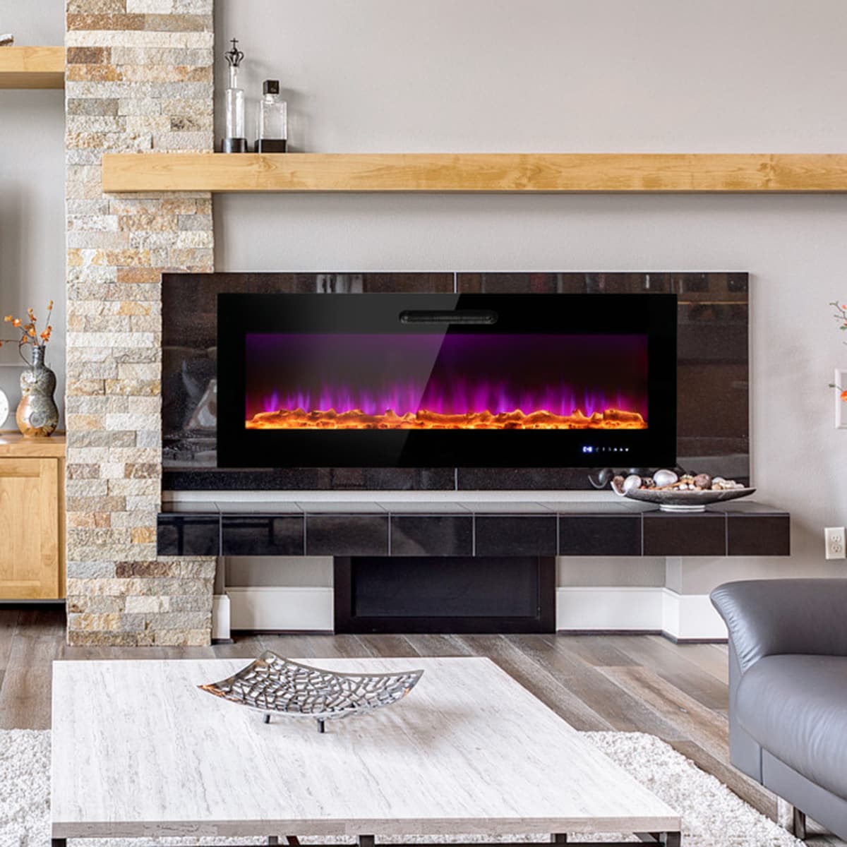 Clihome 50-in W Black Fan-forced Electric Fireplace CL-DKUS-10131