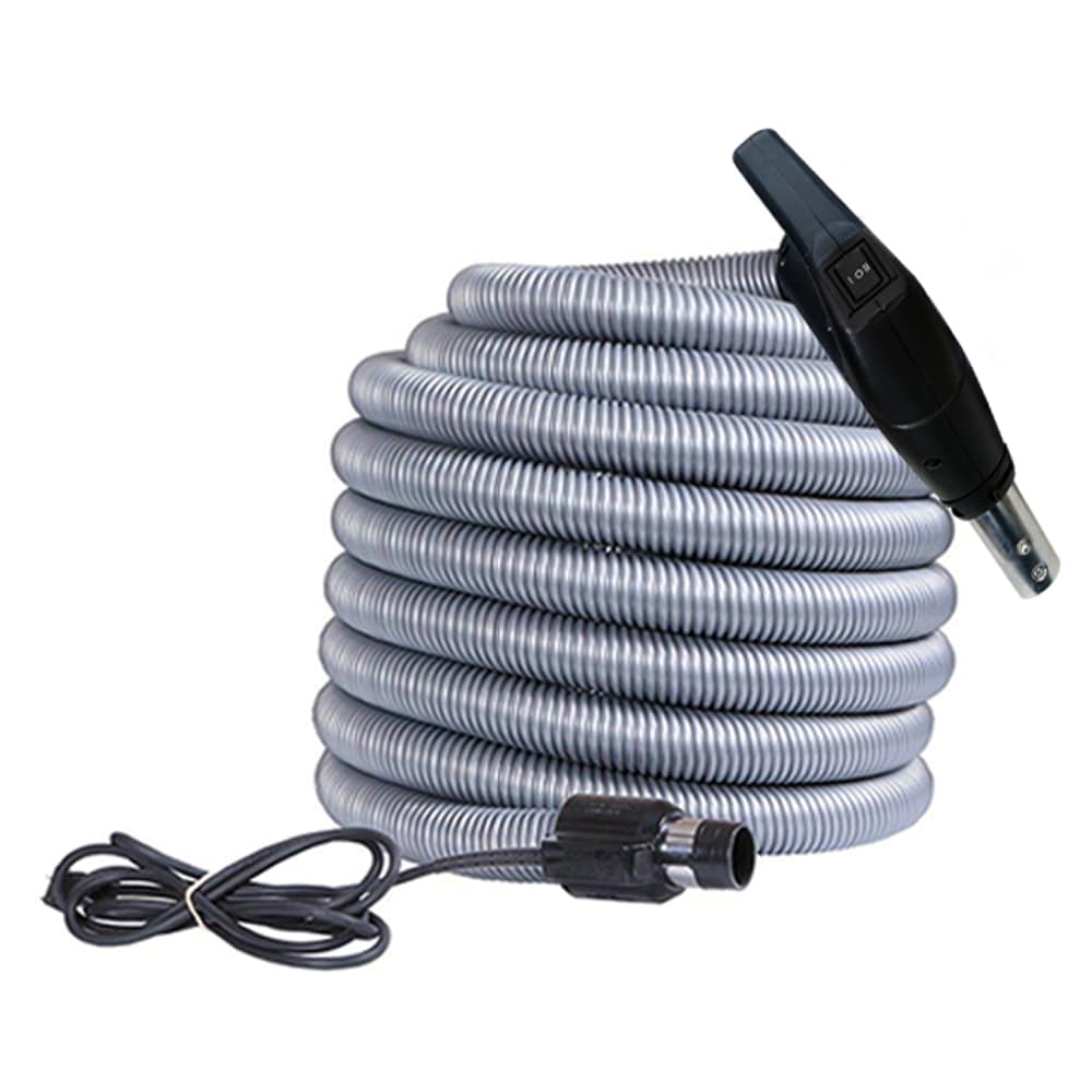 NADAIR Universal Central Vacuum 30ft Dual Voltage Hose with Pigtail and On-off 3 Way Switch Control At The Handle- Compatible with Most Inlets- Crushproof