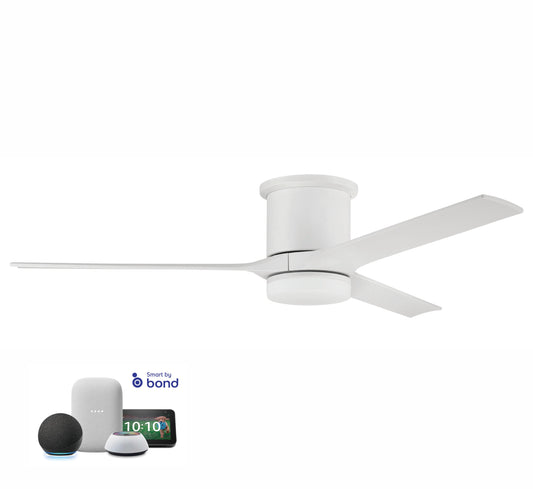 Craftmade Burke 60-in White Integrated LED Indoor/Outdoor Flush Mount Smart Propeller Ceiling Fan with Light and Remote (3-Blade) BRK60W3