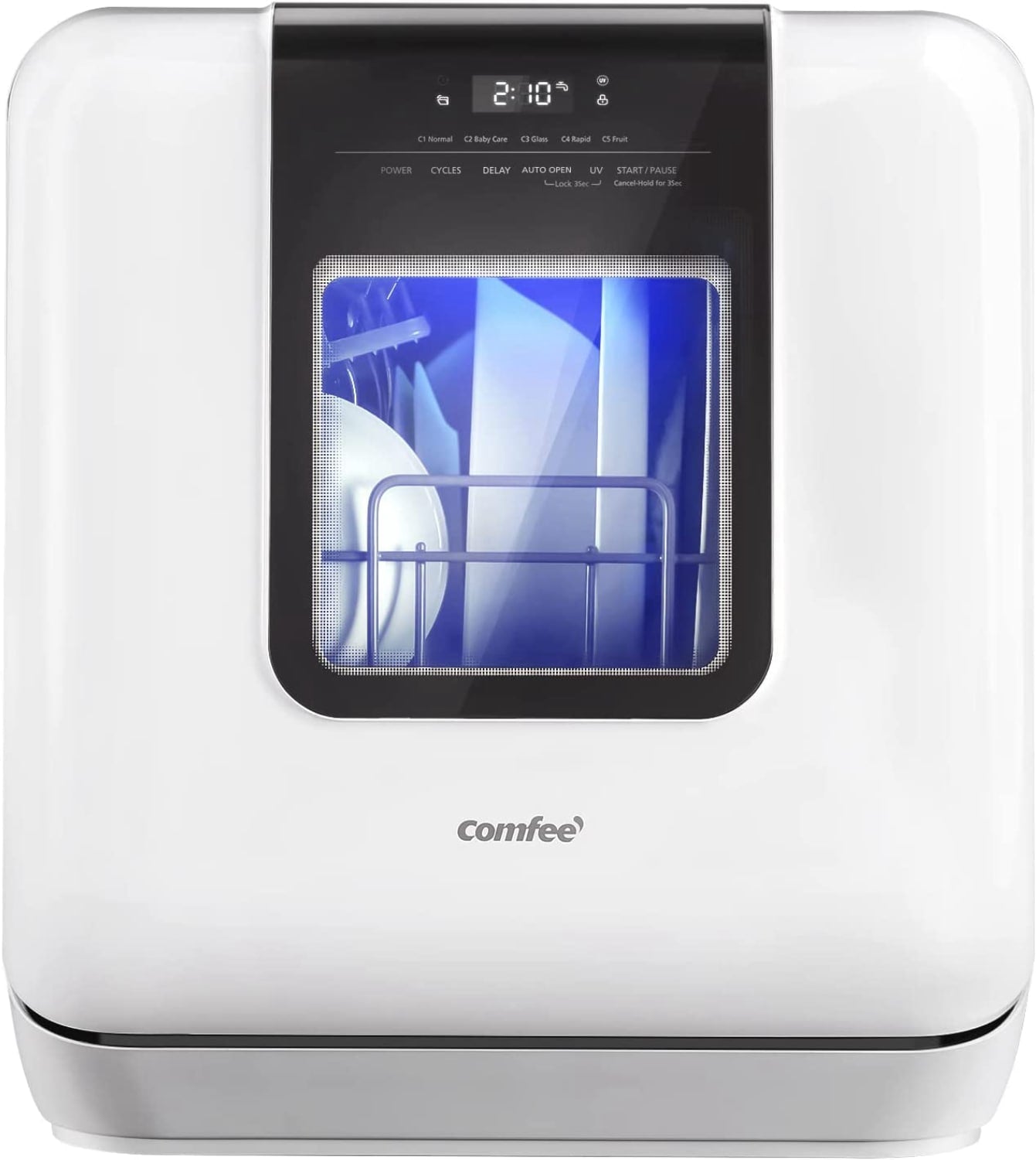 Comfee 17-in Portable Countertop dishwasher ( White ) 2 Place Settings with Air Dry and Built-in Water Tank, 62-Decibel Standard Sound Level