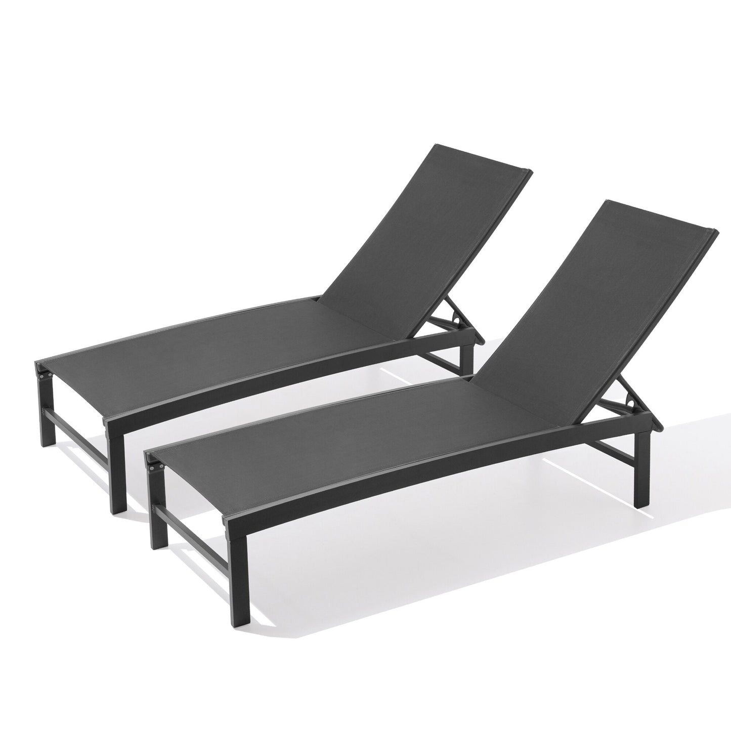 Pellebant Chaise lounge Set of 2 dark brown Aluminum Frame Stationary Chaise Lounge Chair with Black Mesh Seat