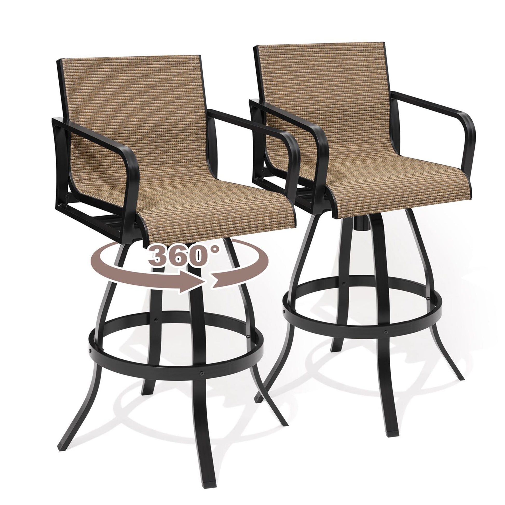 Pellebant Beach chair Set of 2 dark brown Aluminum Frame Swivel Beach Chair with Brown Mesh Seat