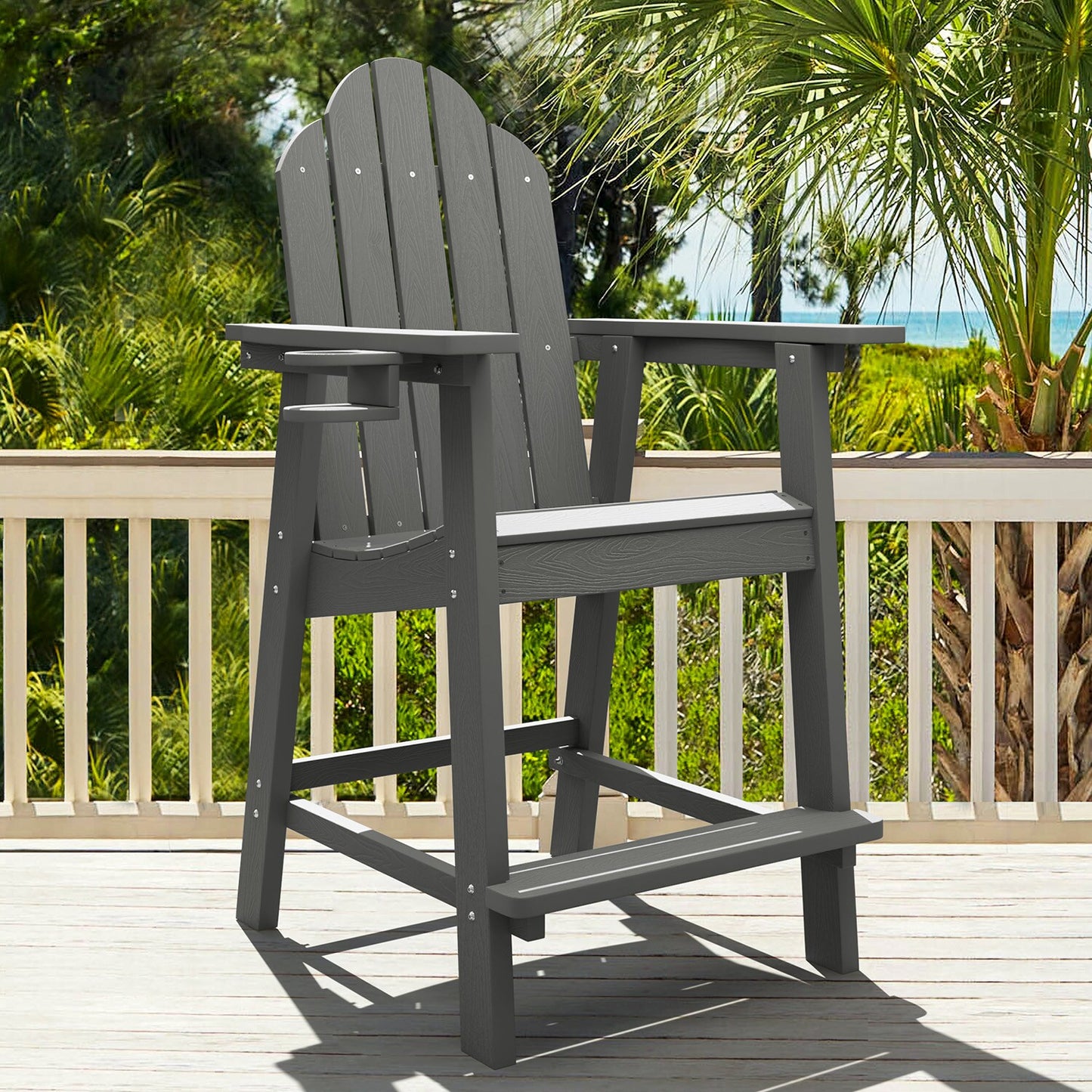 LUE BONA The Adirondack Dark Gray Plastic Frame Stationary Adirondack Chair with Slat Seat