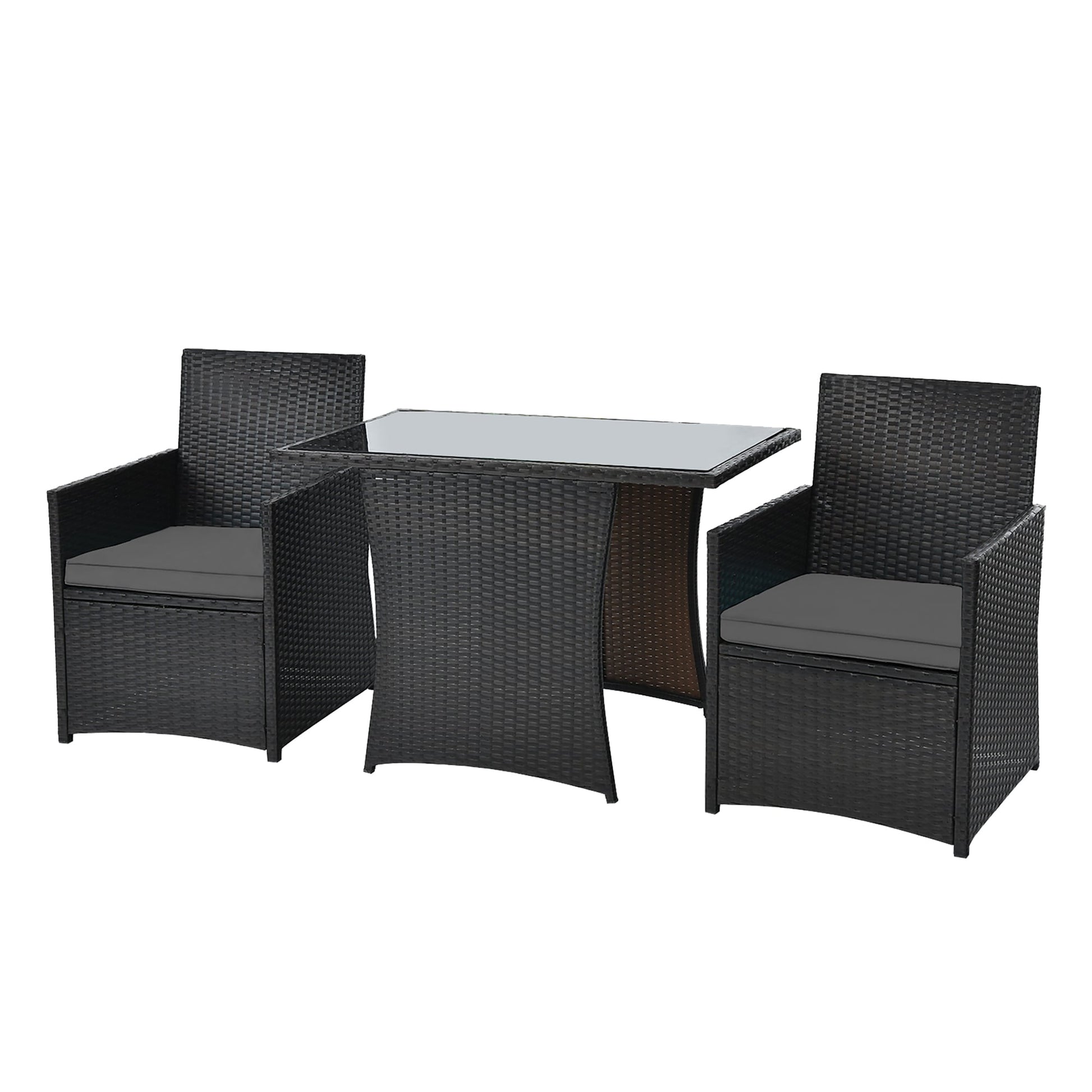 WELLFOR 3 -Piece Rattan Patio Conversation Set with Gray Cushions