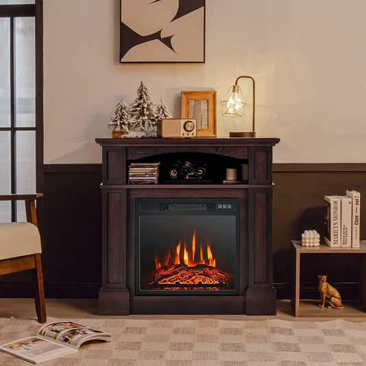 BABOOM 32-in W Natural TV Stand with Fan-forced Electric Fireplace BOM-02US-NA-CO