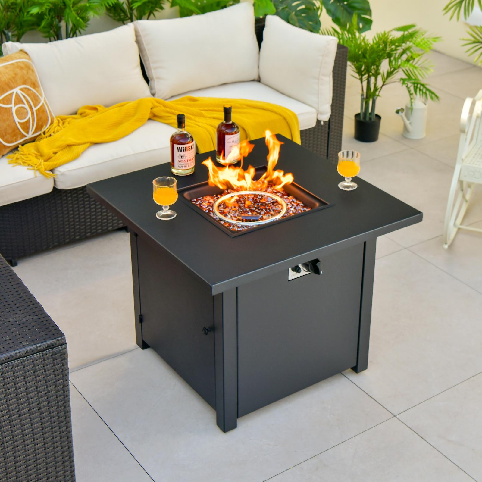 BABOOM Gas Fire Pits 32-in W 50000 Maximum BTUs Steel Square Portable Liquid propane Fire table