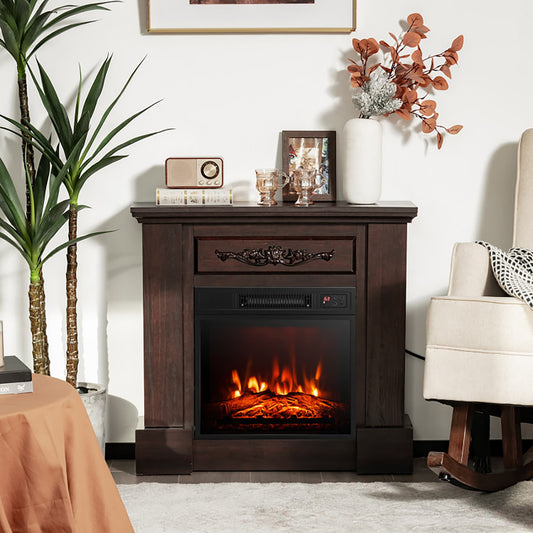BABOOM 32-in W Natural TV Stand with Fan-forced Electric Fireplace BOM-03US-NA-CO