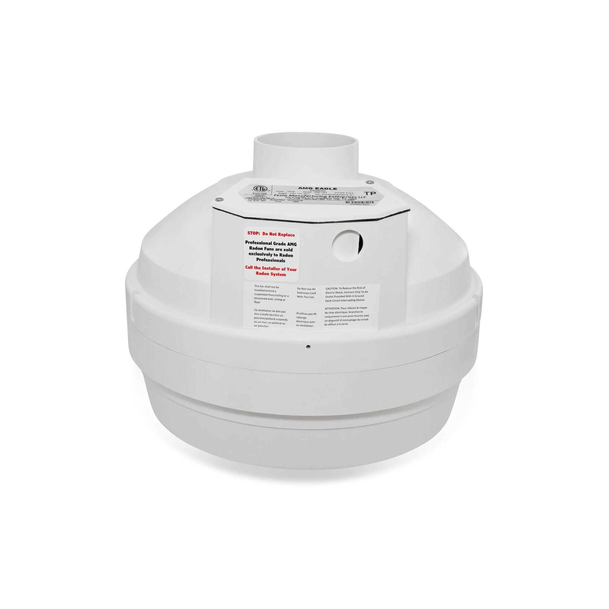 Festa AMG Radon Fans 3-in dia 241-CFM Glass-reinforced Poly Resin Centrifugal Radon Mitigation Fan AMG EAGLE