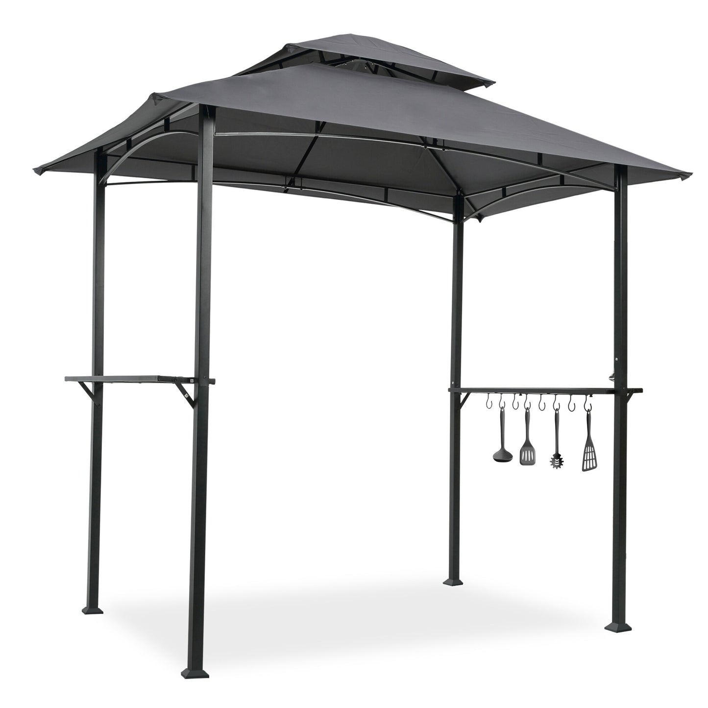 Miki Shinly 5-ft x 8-ft Gray Metal Grill Gazebo Gray Grill Gazebo with Soft Top Roof (Screen Included)
