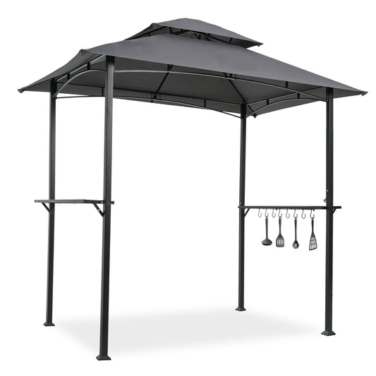 Miki Shinly 5-ft x 8-ft Gray Metal Grill Gazebo Gray Grill Gazebo with Soft Top Roof (Screen Included)