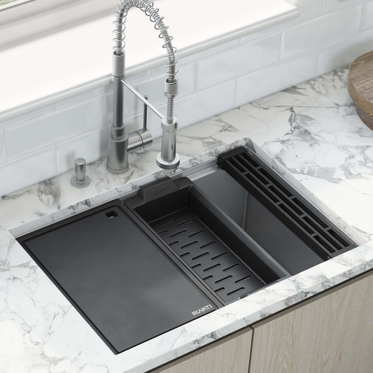 Ruvati Veniso Nova Undermount 27-in x 19-in Stainless steel Single bowl 16 -Gauge Workstation Kitchen Sink