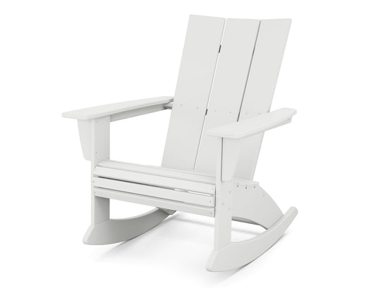 POLYWOOD Modern Adirondack White Plastic Frame Rocking Chair with Slat Seat