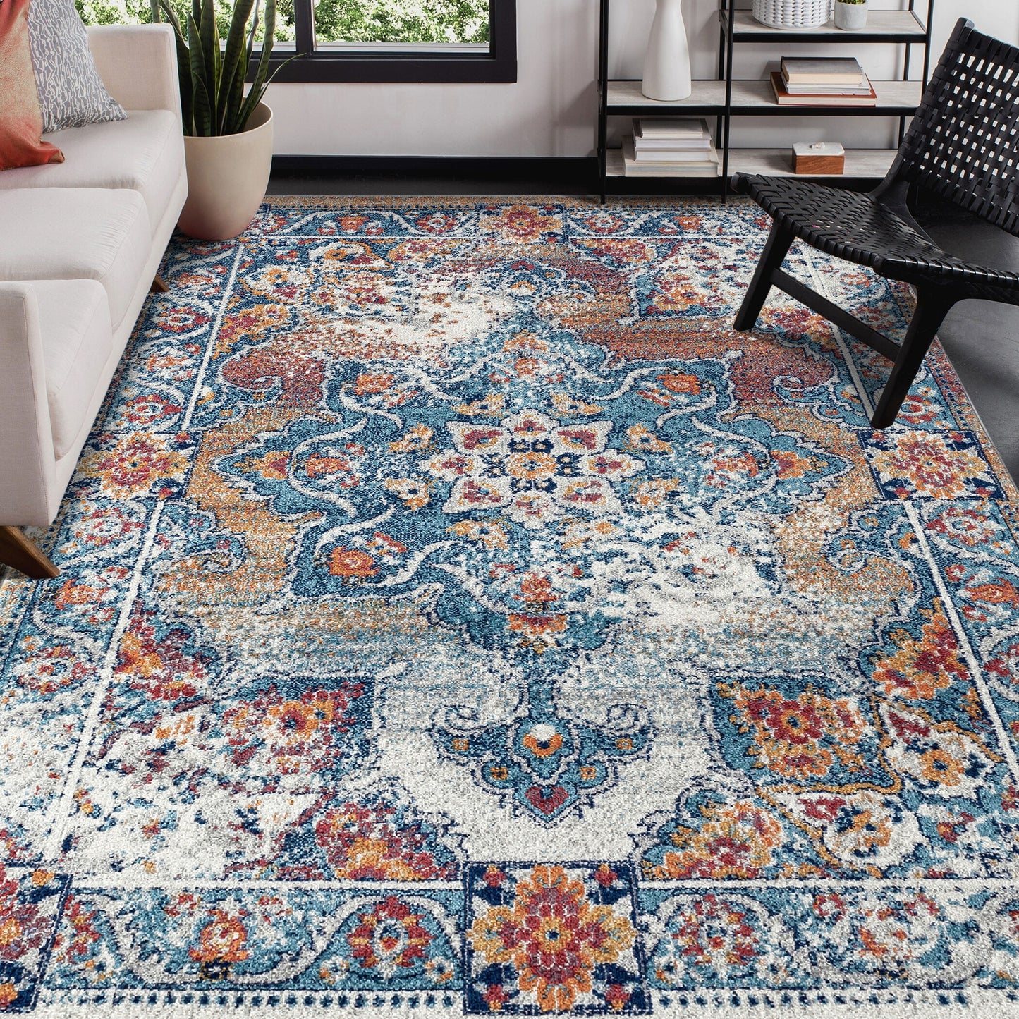 AMER Alexandria 8 x 10 (ft) Loomed Polypropylene Orange Rectangular Indoor Border Area rug