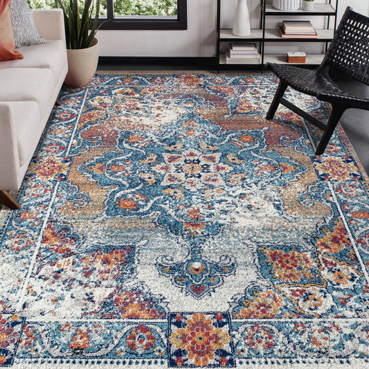 AMER Alexandria 8 x 10 (ft) Loomed Polypropylene Orange Rectangular Indoor Border Area rug