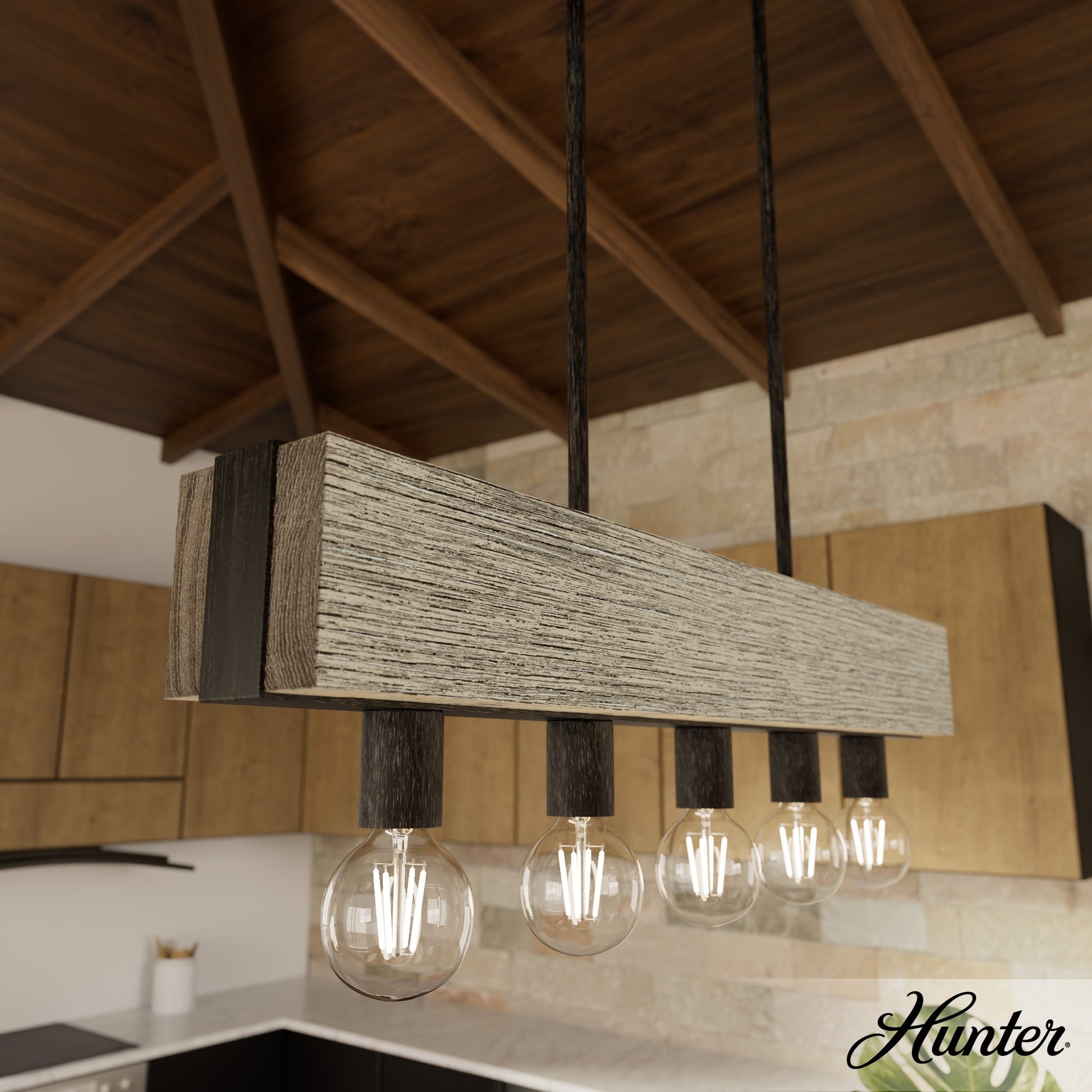 Hunter Donelson 5 -Light Satin Black Rustic Bare bulb For Use in Bedrooms, Dining Rooms, Foyers, Kitchens, Living Rooms Chandelier 5730917