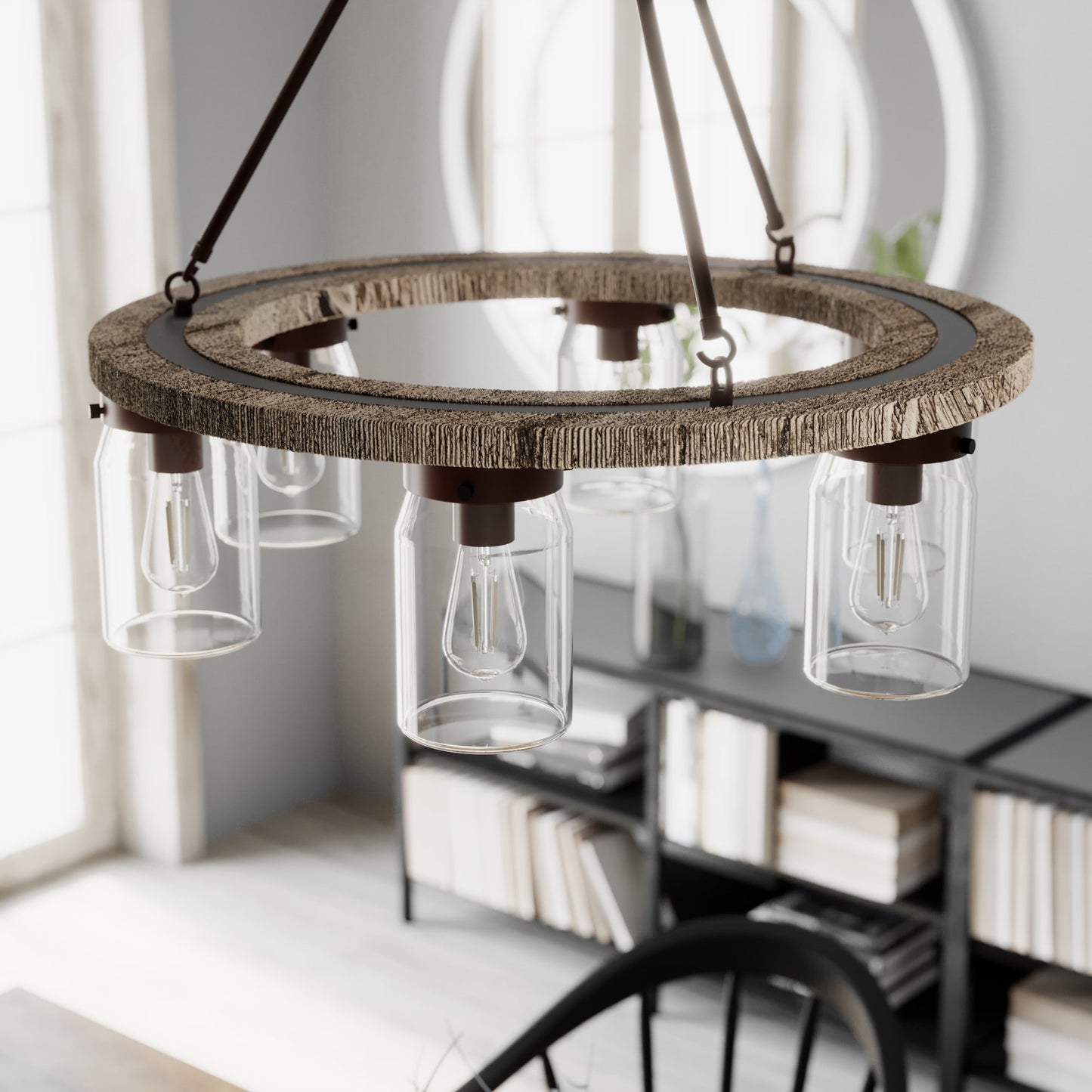 Hunter Devon Park 6 -Light Matte Brown Farmhouse For Use in Bedrooms, Dining Rooms, Foyers, Kitchens, Living Rooms Chandelier 3848187