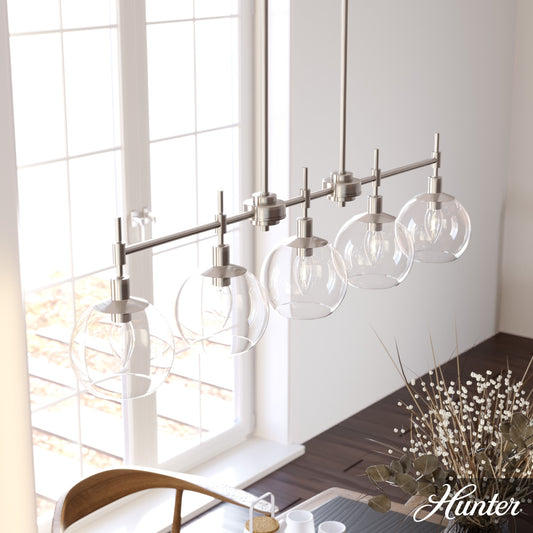 Hunter Xidane 5 -Light Brushed Nickel Mid-century Crystal For Use in Bedrooms, Dining Rooms, Foyers, Kitchens, Living Rooms Chandelier