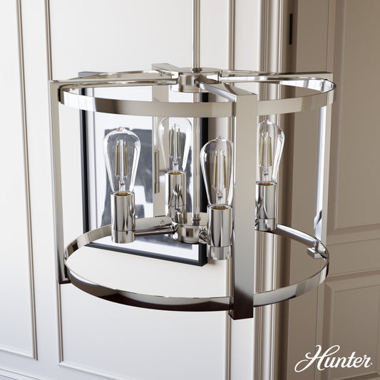 Hunter Astwood 4 -Light Polished Nickel Modern/contemporary Bare bulb For Use in Bedrooms, Dining Rooms, Foyers, Kitchens, Living Rooms Chandelier 5024496