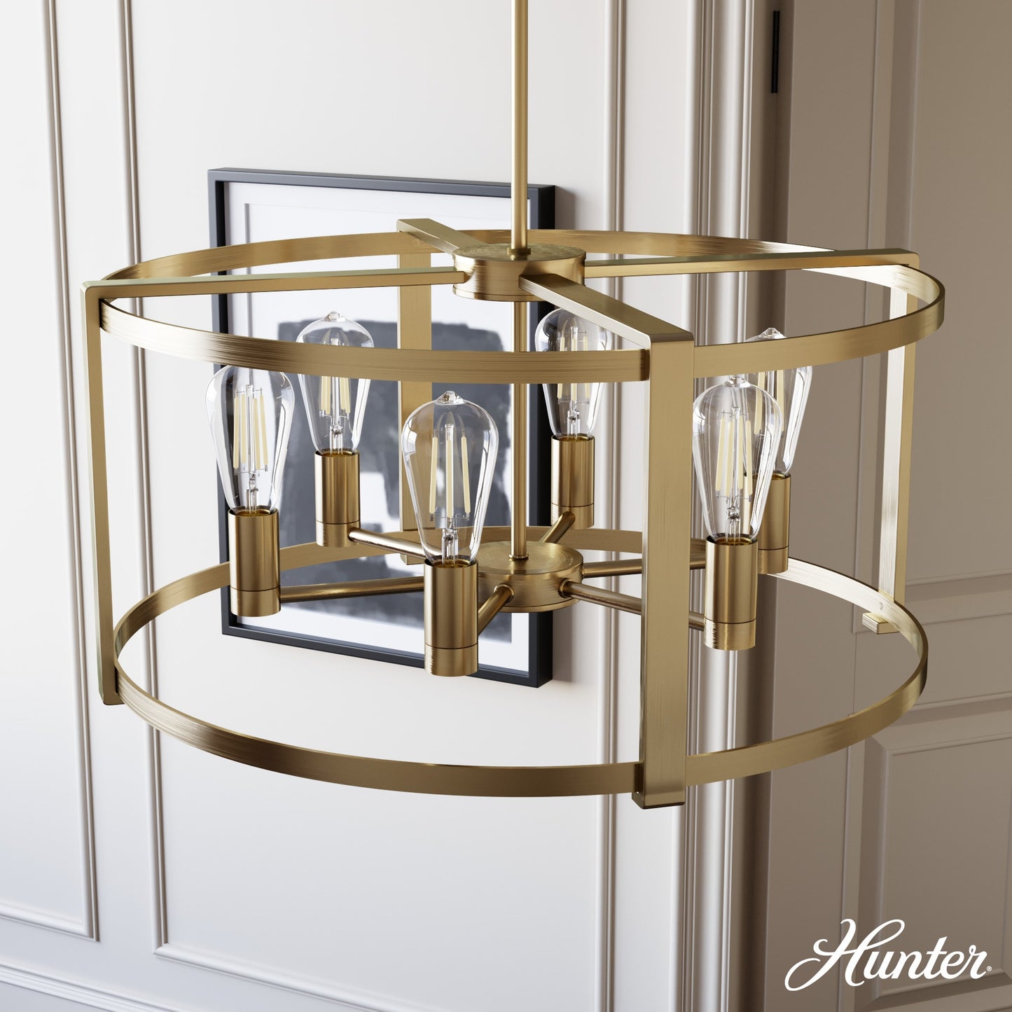 Hunter Astwood 6 -Light Matte Gold Modern/contemporary Bare bulb For Use in Bedrooms, Dining Rooms, Foyers, Kitchens, Living Rooms Chandelier 5024499