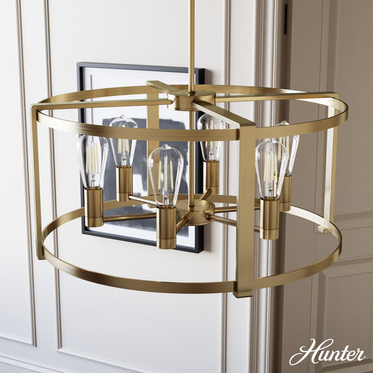 Hunter Astwood 6 -Light Matte Gold Modern/contemporary Bare bulb For Use in Bedrooms, Dining Rooms, Foyers, Kitchens, Living Rooms Chandelier 5024499