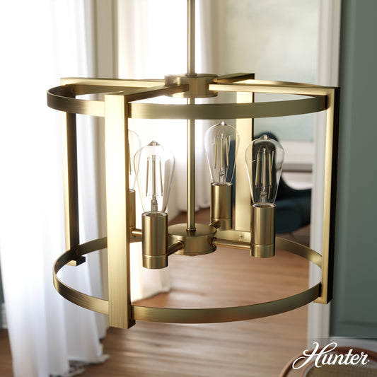 Hunter Astwood 4 -Light Matte Gold Modern/contemporary Bare bulb For Use in Bedrooms, Dining Rooms, Foyers, Kitchens, Living Rooms Chandelier 5024497